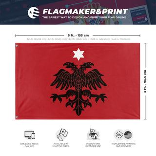 A mockup depicting custom flag specifications and measurements for 'Albanian Provisional Government Flag'