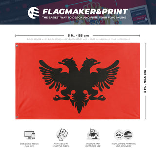 A mockup depicting custom flag specifications and measurements for 'Albanian Provisional Government flag'