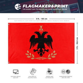 A mockup depicting custom flag specifications and measurements for 'Albanian presidential flag'