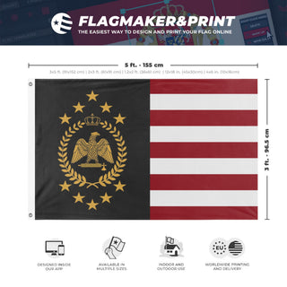 A mockup depicting custom flag specifications and measurements for 'Alvus flag'