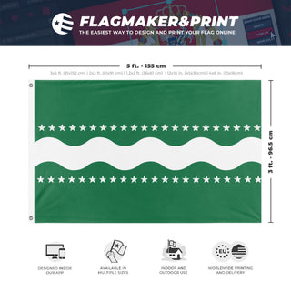 A mockup depicting custom flag specifications and measurements for 'Amazonas flag'