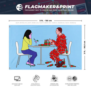 A mockup depicting custom flag specifications and measurements for 'America Fuck Yeah Flag'