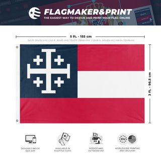 A mockup depicting custom flag specifications and measurements for 'American Crusade flag'