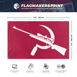 A mockup depicting custom flag specifications and measurements for 'American Revolutionary Insurgent Army flag'