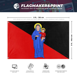 A mockup depicting custom flag specifications and measurements for 'Anarchist Christian flag'