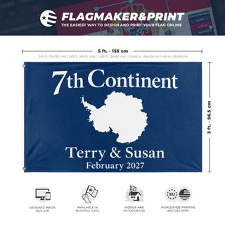 A mockup depicting custom flag specifications and measurements for 'Antarctica flag'