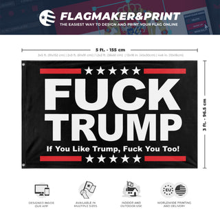 A mockup depicting custom flag specifications and measurements for 'Anti-Trump flag'