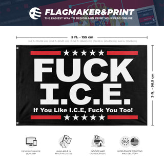 A mockup depicting custom flag specifications and measurements for 'Anti ICE flag'