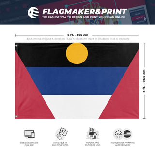 A mockup depicting custom flag specifications and measurements for 'Antigua and Barbuda flag'