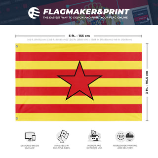 A mockup depicting custom flag specifications and measurements for 'Aragon Independence Flag'