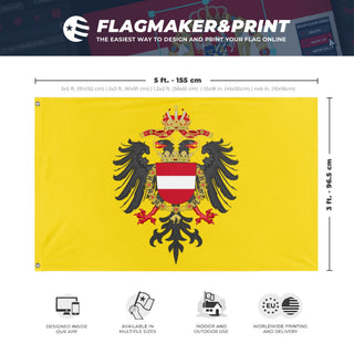 A mockup depicting custom flag specifications and measurements for 'Archduchy Of Austria  flag'