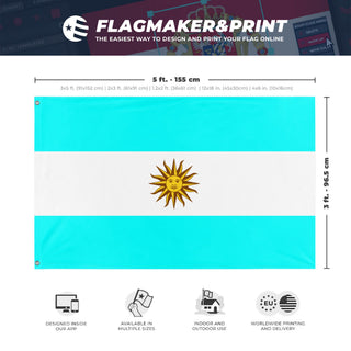 A mockup depicting custom flag specifications and measurements for 'Argentina flag'