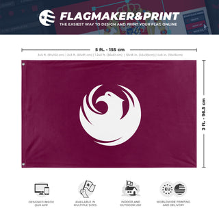 A mockup depicting custom flag specifications and measurements for 'Arizona Phoenix Flag'