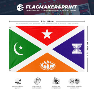 A mockup depicting custom flag specifications and measurements for 'Asai flag'