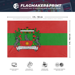 A mockup depicting custom flag specifications and measurements for 'Aukeland flag'