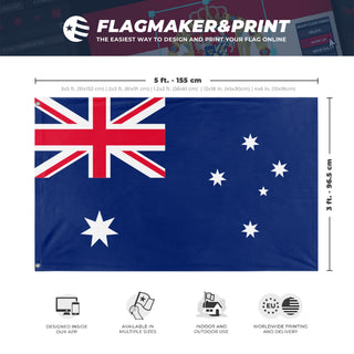 A mockup depicting custom flag specifications and measurements for 'Australia flag'