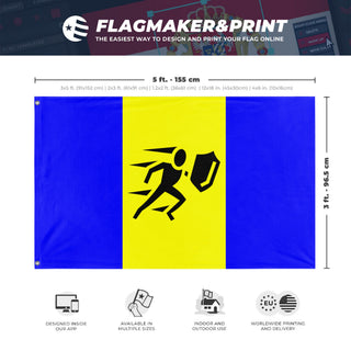 A mockup depicting custom flag specifications and measurements for 'Barbados flag'