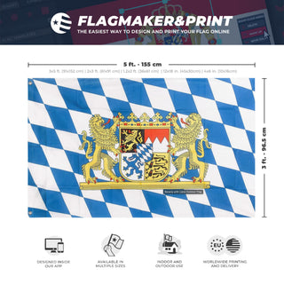 A mockup depicting custom flag specifications and measurements for 'Bavarian Flag'