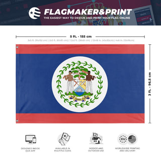 A mockup depicting custom flag specifications and measurements for 'Belice flag'