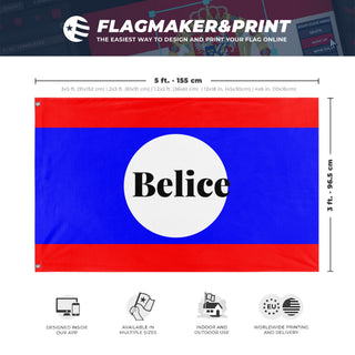 A mockup depicting custom flag specifications and measurements for 'Belize flag'