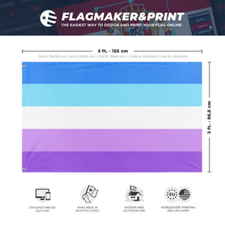 A mockup depicting custom flag specifications and measurements for 'Berrisexual flag'