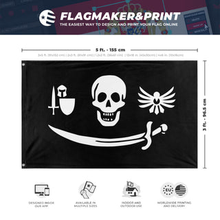 A mockup depicting custom flag specifications and measurements for 'Bloodhawk flag'