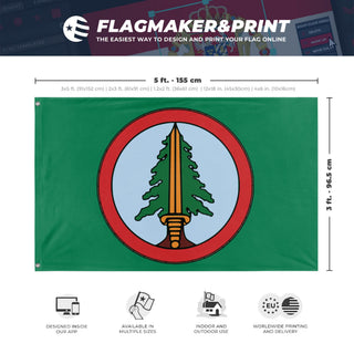 A mockup depicting custom flag specifications and measurements for 'Bookhouse flag'