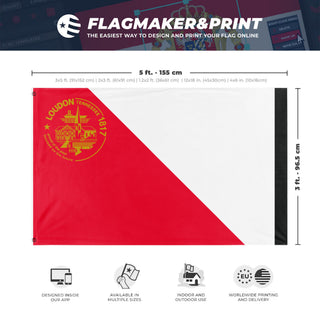 A mockup depicting custom flag specifications and measurements for 'CITY OF LOUDON, TN  flag'
