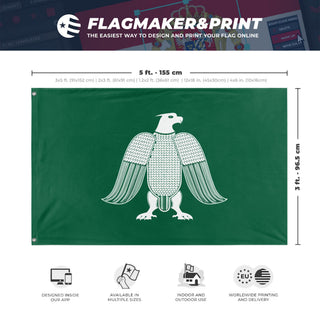 A mockup depicting custom flag specifications and measurements for 'Caliphate of Cordoba Flag'