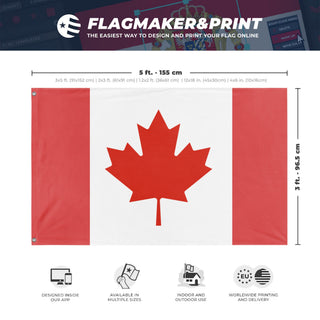 A mockup depicting custom flag specifications and measurements for 'Canada flag'