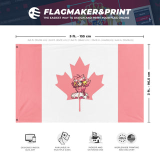 A mockup depicting custom flag specifications and measurements for 'CanadianPink flag'