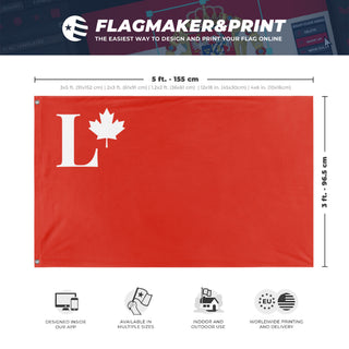 A mockup depicting custom flag specifications and measurements for 'Canadian Silver Legion flag'