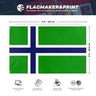 A mockup depicting custom flag specifications and measurements for 'Carrland flag'
