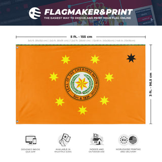 A mockup depicting custom flag specifications and measurements for 'Cherokee Nation Flag'