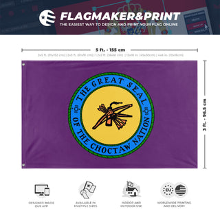 A mockup depicting custom flag specifications and measurements for 'Chocktaw Nation flag'