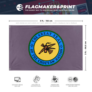 A mockup depicting custom flag specifications and measurements for 'Chocktaw Nation flag'