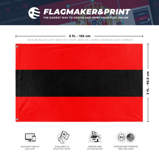 A mockup depicting custom flag specifications and measurements for 'Civil Ensign of Albania flag'