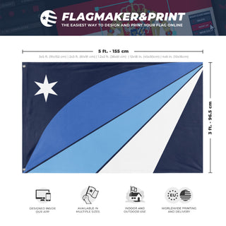 A mockup depicting custom flag specifications and measurements for 'Columbia City Flag'
