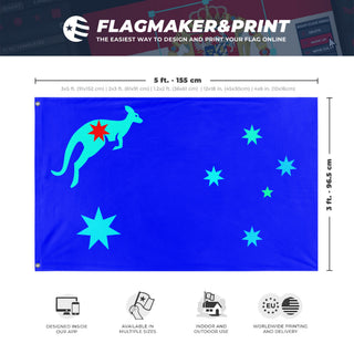 A mockup depicting custom flag specifications and measurements for 'Commonwealth of Australia flag'