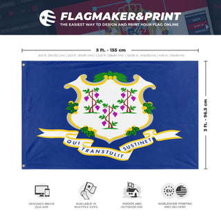 A mockup depicting custom flag specifications and measurements for 'Connecticut State Flag'