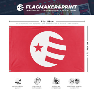 A mockup depicting custom flag specifications and measurements for 'Custom Flag Price Calculator'