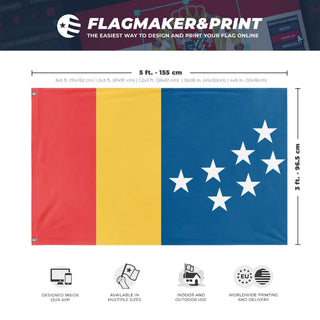 A mockup depicting custom flag specifications and measurements for 'Durham City Flag'