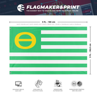 A mockup depicting custom flag specifications and measurements for 'Ecology Flag'