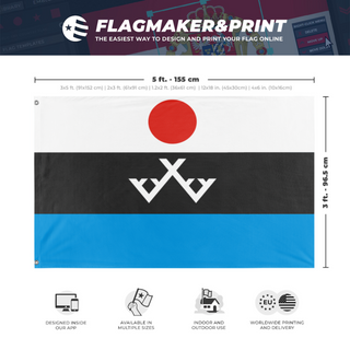 A mockup depicting custom flag specifications and measurements for 'Evenki Peoples flag'