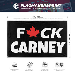 A mockup depicting custom flag specifications and measurements for 'F- Carney flag'