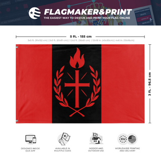 A mockup depicting custom flag specifications and measurements for 'FalangeLaVex flag'