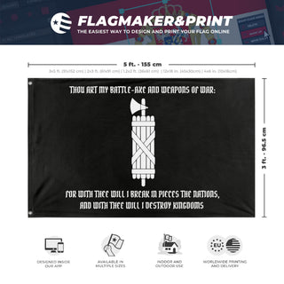 A mockup depicting custom flag specifications and measurements for 'Fasces flag'