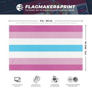 A mockup depicting custom flag specifications and measurements for 'Femboy Pride flag'
