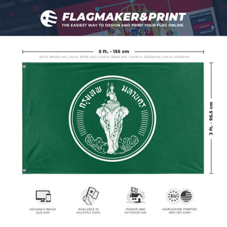 A mockup depicting custom flag specifications and measurements for 'Flag of Bangkok'