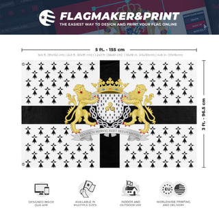 A mockup depicting custom flag specifications and measurements for 'Flag of Brittany'